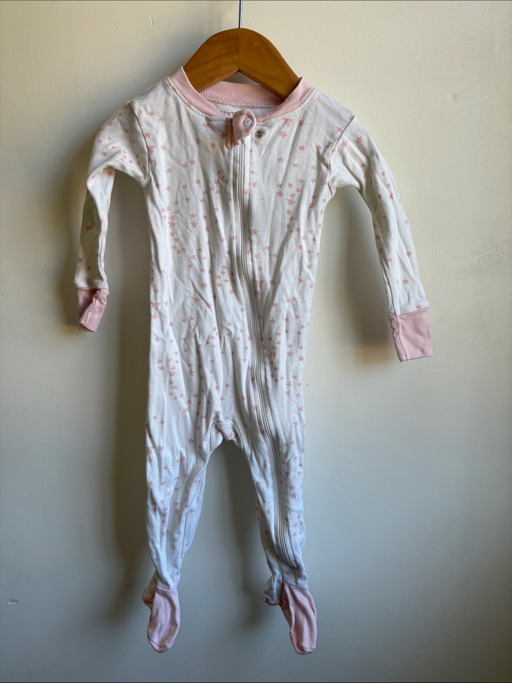 Pink Star-Print Baby Footed One-Piece Pajama - Soft Cotton